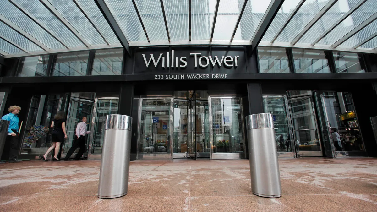 This Aug. 23, 2011, file photo, shows one of the entrances to the Willis Tower in Chicago.