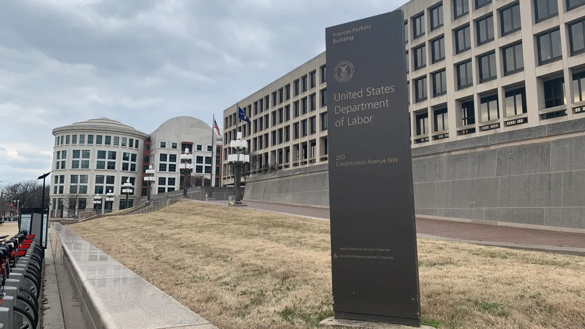 A U.S. Department of Labor sign is see outside the agency.