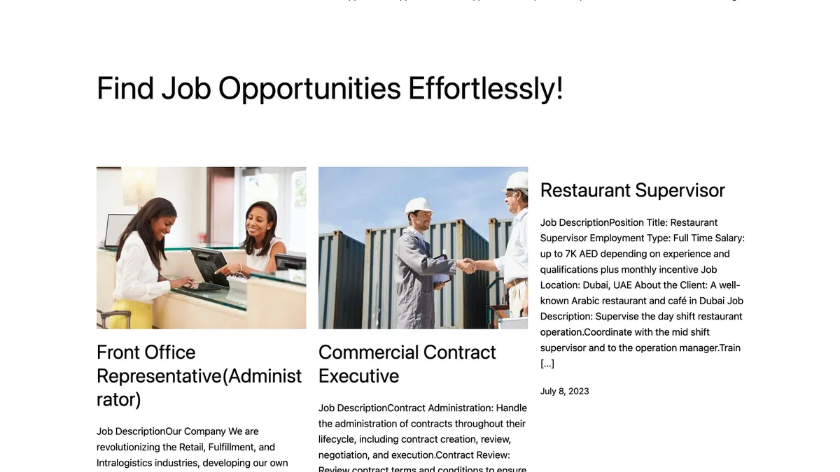 A shot of a website postings showing fake job descriptions